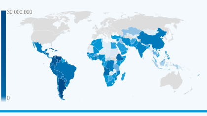 Map showing that South-South cooperation from Latin America and the Caribbean is primarly intraregional 